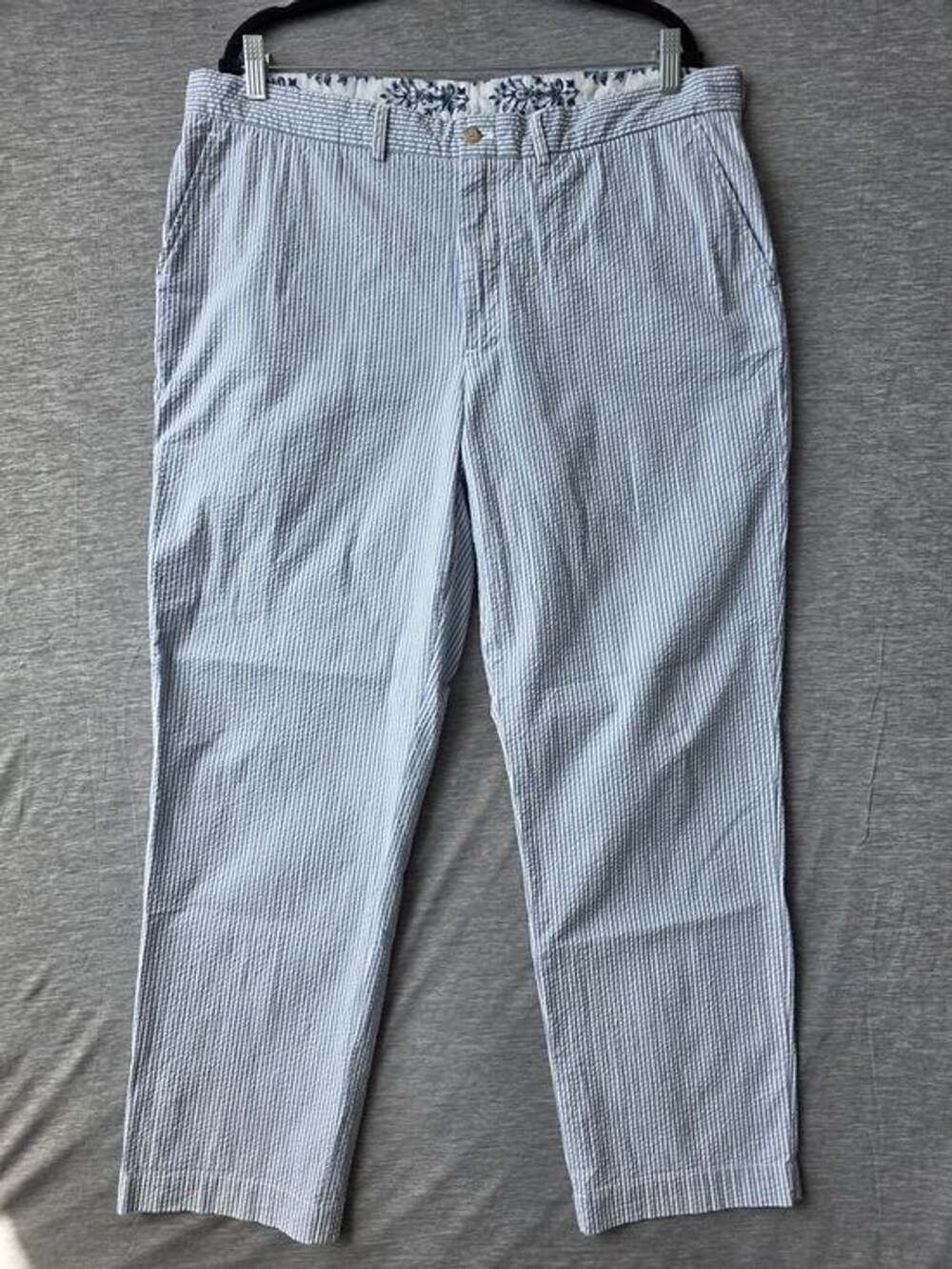 Vintage Polo Ralph Lauren Seersucker Pants 38x30 Blue Wht Striped Floral Lining